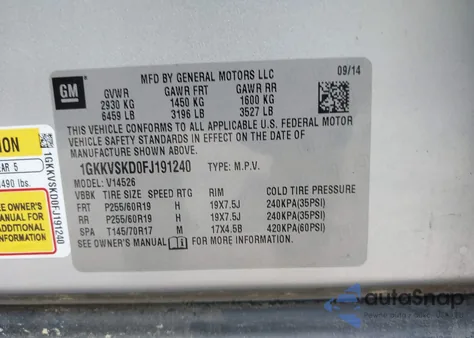 2015 GMC Acadia Slt-2 z USA, uszkodzony, nr VIN 1GKKVSKD0FJ191240